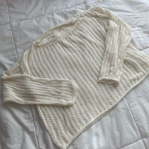 White sheer knit cropped top